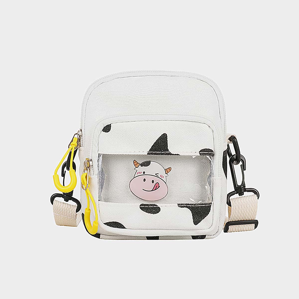 

Cartoon Cow Crossbody Bag, Black and white