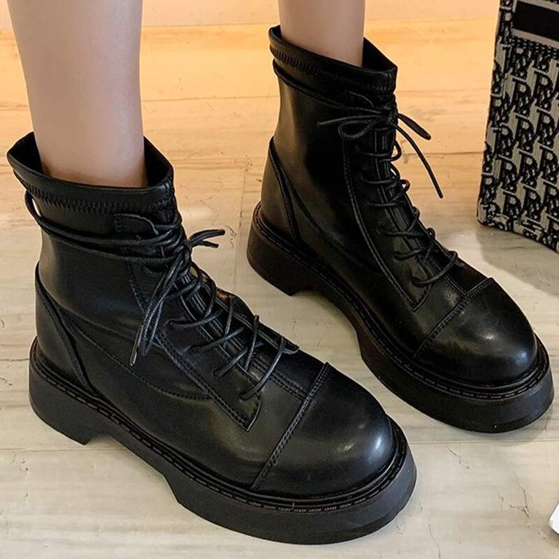 

Lace-up Front Combat Boots, Black