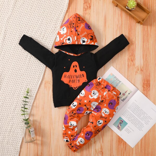 

Baby Halloween Print Hoodie With Sweatpants, Multicolor