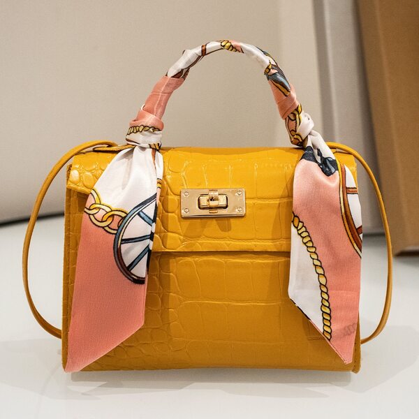 

Twilly Scarf & Croc Decor Satchel Bag, Yellow