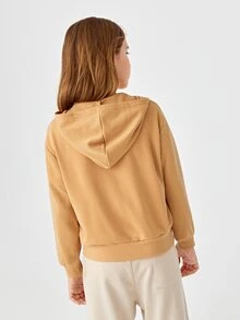 SHEIN Girls Zipper Front Sweatshirt - Camel - View 2