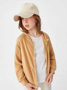 SHEIN Girls Zipper Front Sweatshirt - Camel - View 5