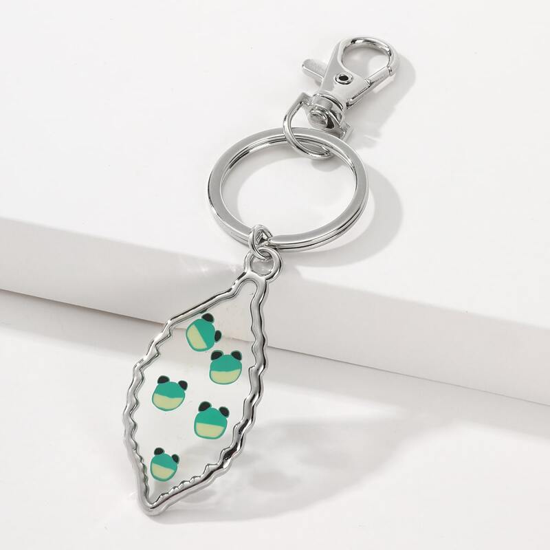 

Frog Pattern Leaf Charm Keychain, Silver