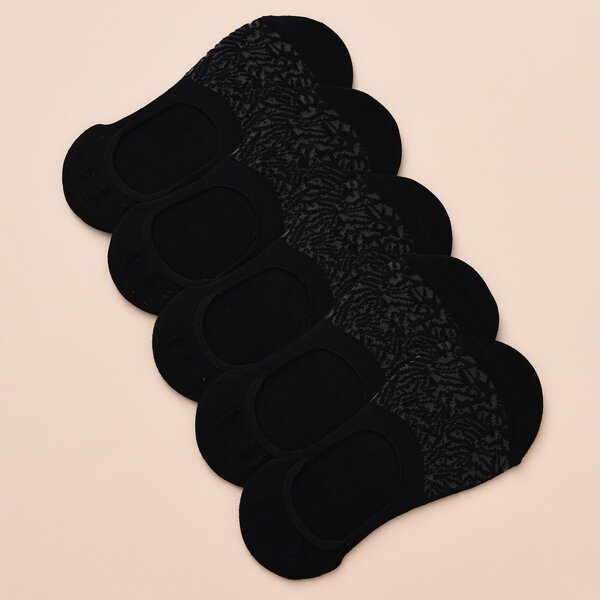 

5pairs Solid Invisible Socks, Black