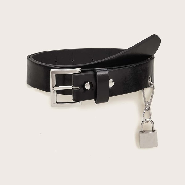 

Lock Charm PU Leather Buckle Belt, Black