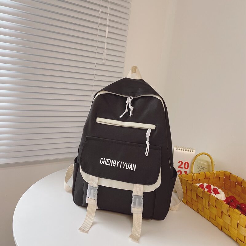 

Colorblock Double Buckle Backpack, Black
