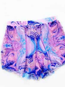 3packs Marble Print Triangle Bikini Set & Beach Shorts, For Summer Vacation - Multicolor - View 5