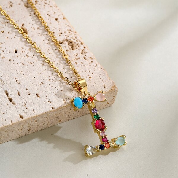 

18K Gold Plated Zircon Letter Charm Necklace
