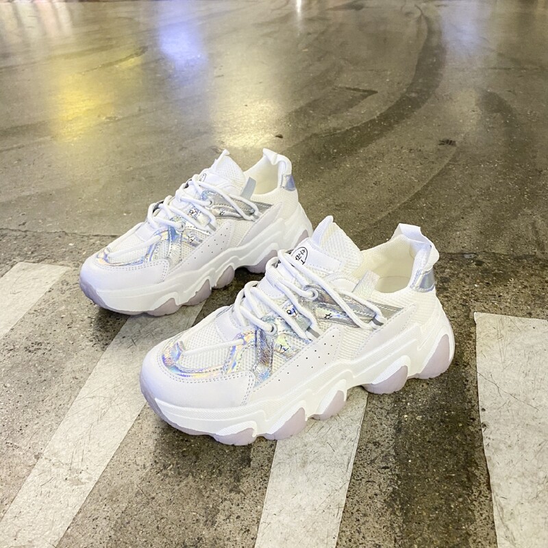 

Lace-up Front Mesh Panel Sneakers, Silver