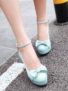 Tacones gruesos con diseño de lazo plataforma - Azul - Ver 2