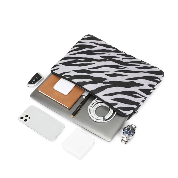 

14 Inch Zebra Stripe Laptop Bag, Black and white