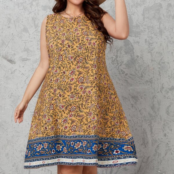 

Plus Allover Floral Tunic Dress, Multicolor