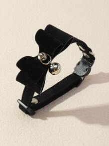 蝴蝶結細節寵物項圈 - 黑色 - 查看 5