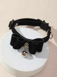 蝴蝶結細節寵物項圈 - 黑色 - 查看 2