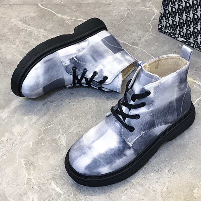 

Tie Dye Lace-up Front Boots, Grey