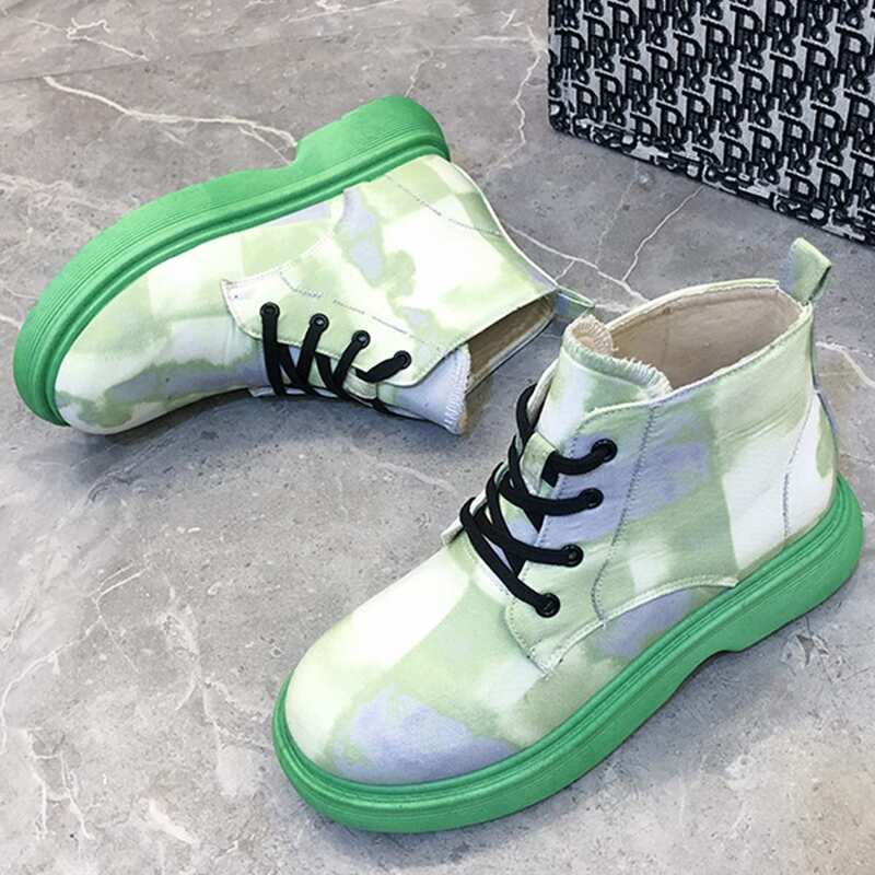 

Tie Dye Lace-up Front Boots, Green