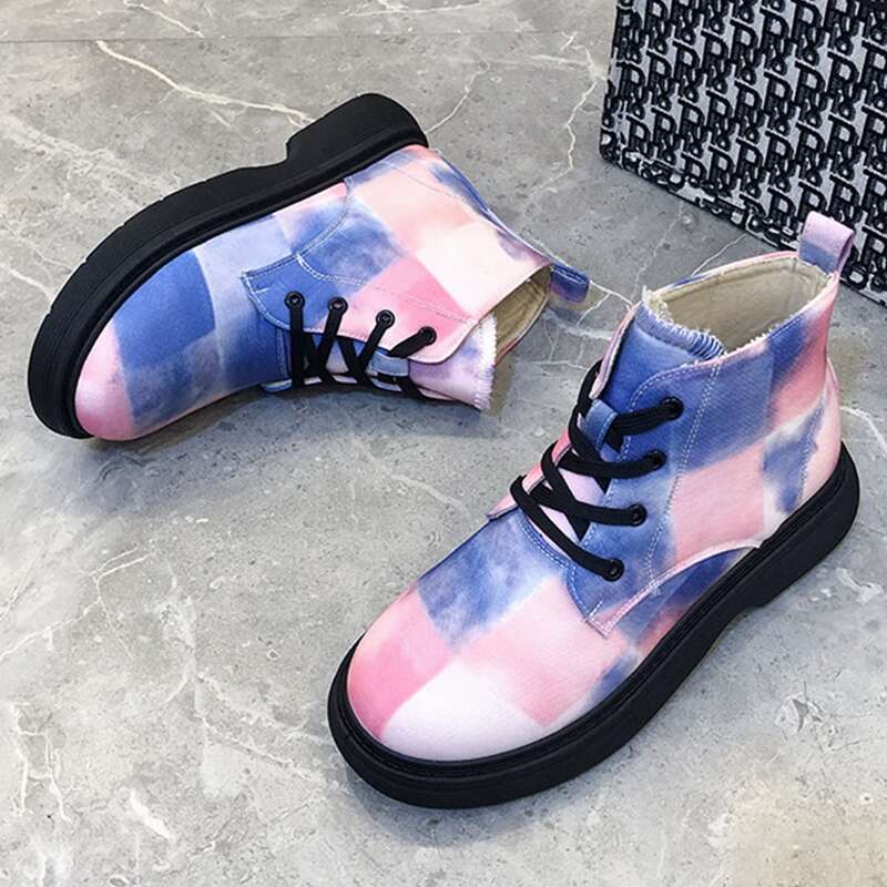 

Tie Dye Lace-up Front Boots, Pink
