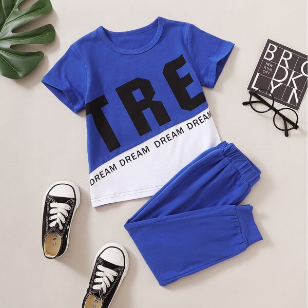 

Toddler Boys Letter Graphic Tee & Sweatpants, Blue and white