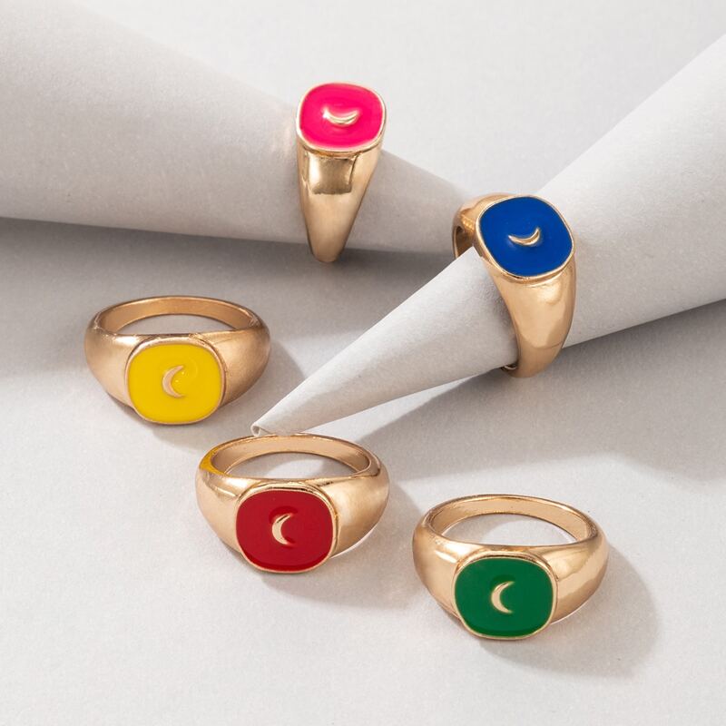 

5pcs Moon Graphic Ring, Gold