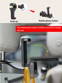 1 pieza Gancho de parte trasera de asiento de coche - Negro - Ver 5