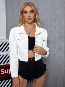 Cazadora mezclilla bajo crudo desgarro - Blanco - Ver 4