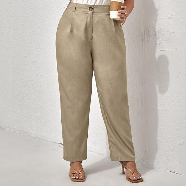 

Plus Solid Tailored Pants, Khaki