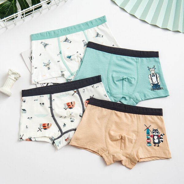

Toddler Boys 4pcs Cartoon & Letter Graphic Boxer Brief, Multicolor
