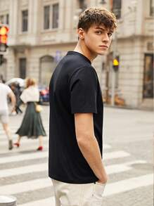 Hombres Camiseta con estampado de estrella & slogan - Negro - Ver 2