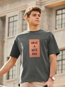 Hombres Camiseta con estampado de slogan - Gris Oscuro - Ver 6