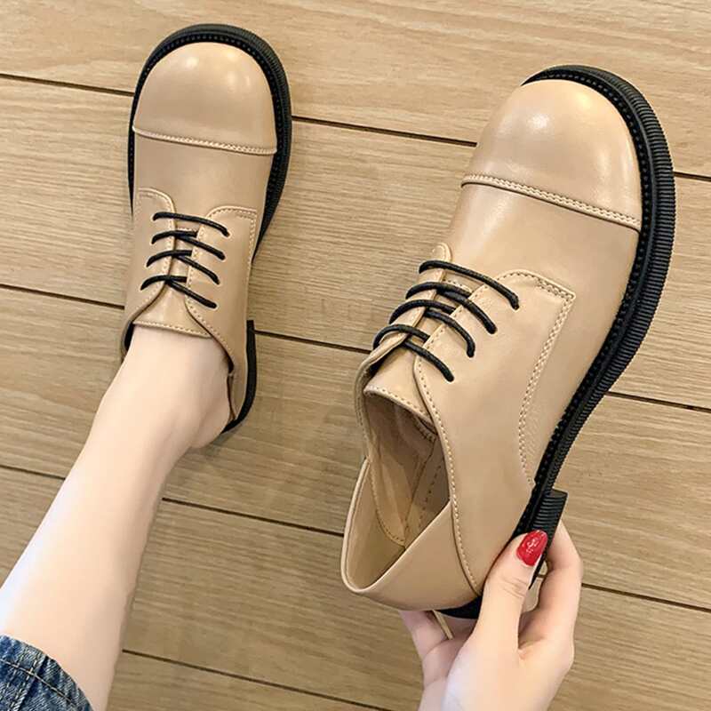

Lace-up Front Flat Oxfords, Khaki