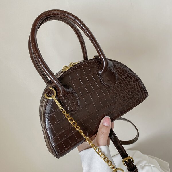 

Croc Embossed Chain Novelty Bag, Coffee brown