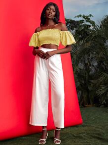 SHEIN Unity Off Shoulder Puff Sleeve Shirred Top - Yellow - View 5