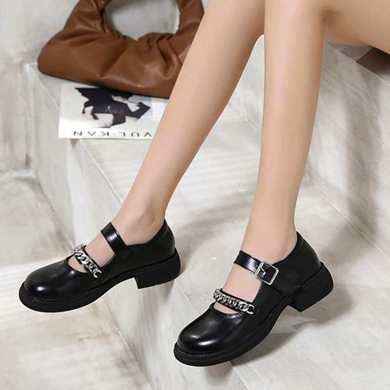 

Chain Decor Mary Jane Flats, Black