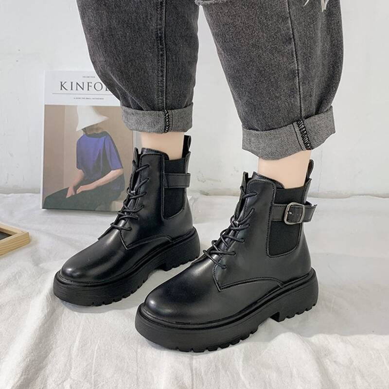 

Ankle Buckle Flatform Boots, Black