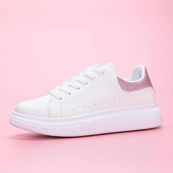 

Glitter Decor Lace-up Front Skate Shoes, White