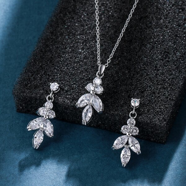 

3pcs Zircon Decor Jewelry Set, Silver