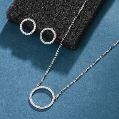 3入組方晶鋯石裝飾首飾套裝銅首飾類