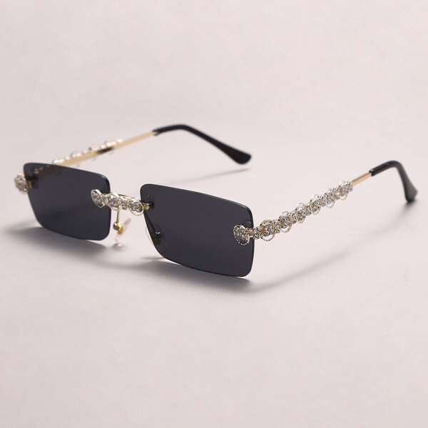 

Rhinestone Decor Rimless Sunglasses