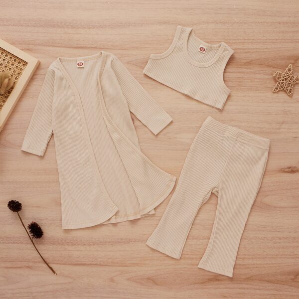 

Baby Girl Solid Robe & Crop Tank Top & Pants Set, Apricot