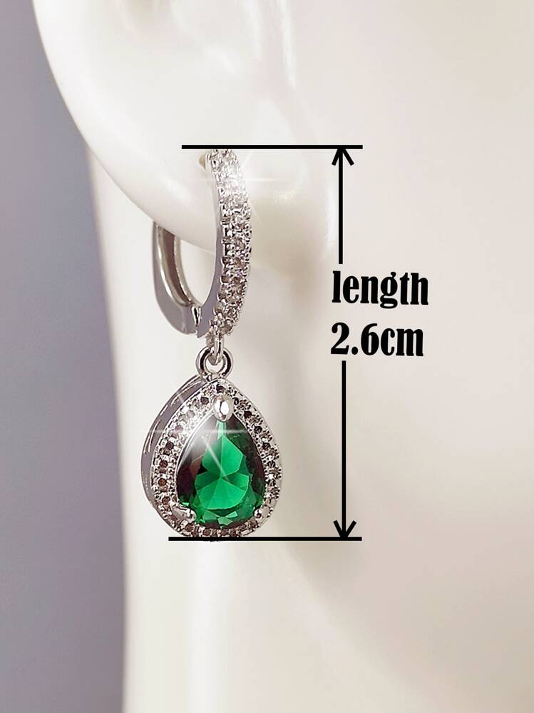 Cubic Zirconia Water Drop Charm Earrings - Green - View 4