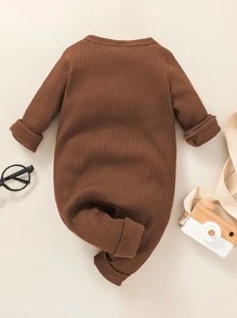 男女嬰通用半排扣連身褲 - 咖啡棕 - 查看 2