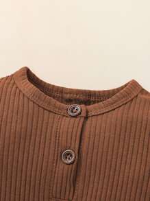 男女嬰通用半排扣連身褲 - 咖啡棕 - 查看 4