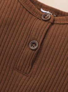 男女嬰通用半排扣連身褲 - 咖啡棕 - 查看 5