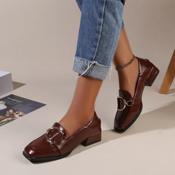 

Metal Decor Chunky Heeled Loafers, Chocolate brown
