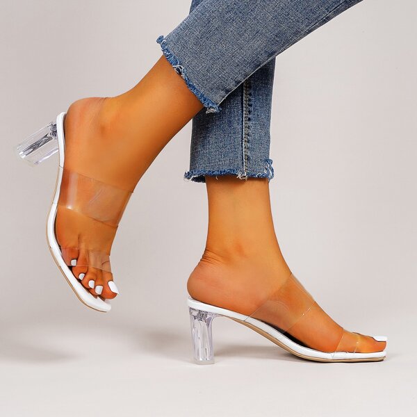 

Clear Chunky Heeled Mules