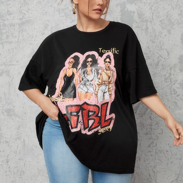 

Plus Letter & Figure Graphic Longline Tee, Black