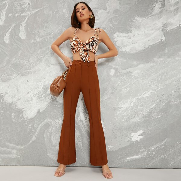 

Pleated High Waisted Wide-Leg Pants, Rust brown