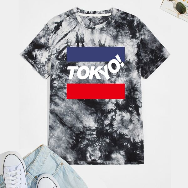 

Guys Letter Tie Dye Tee, Black and white