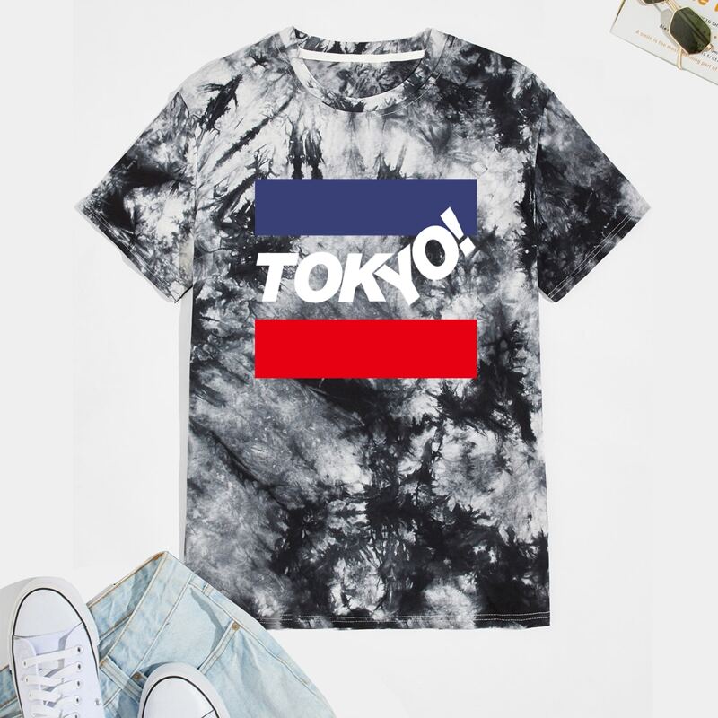 

Guys Letter Tie Dye Tee, Black and white