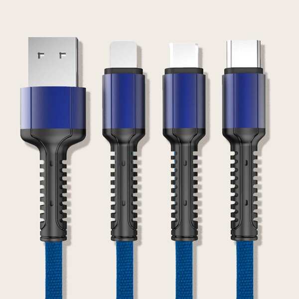 

3 In 1 Braided Data Cable, Blue